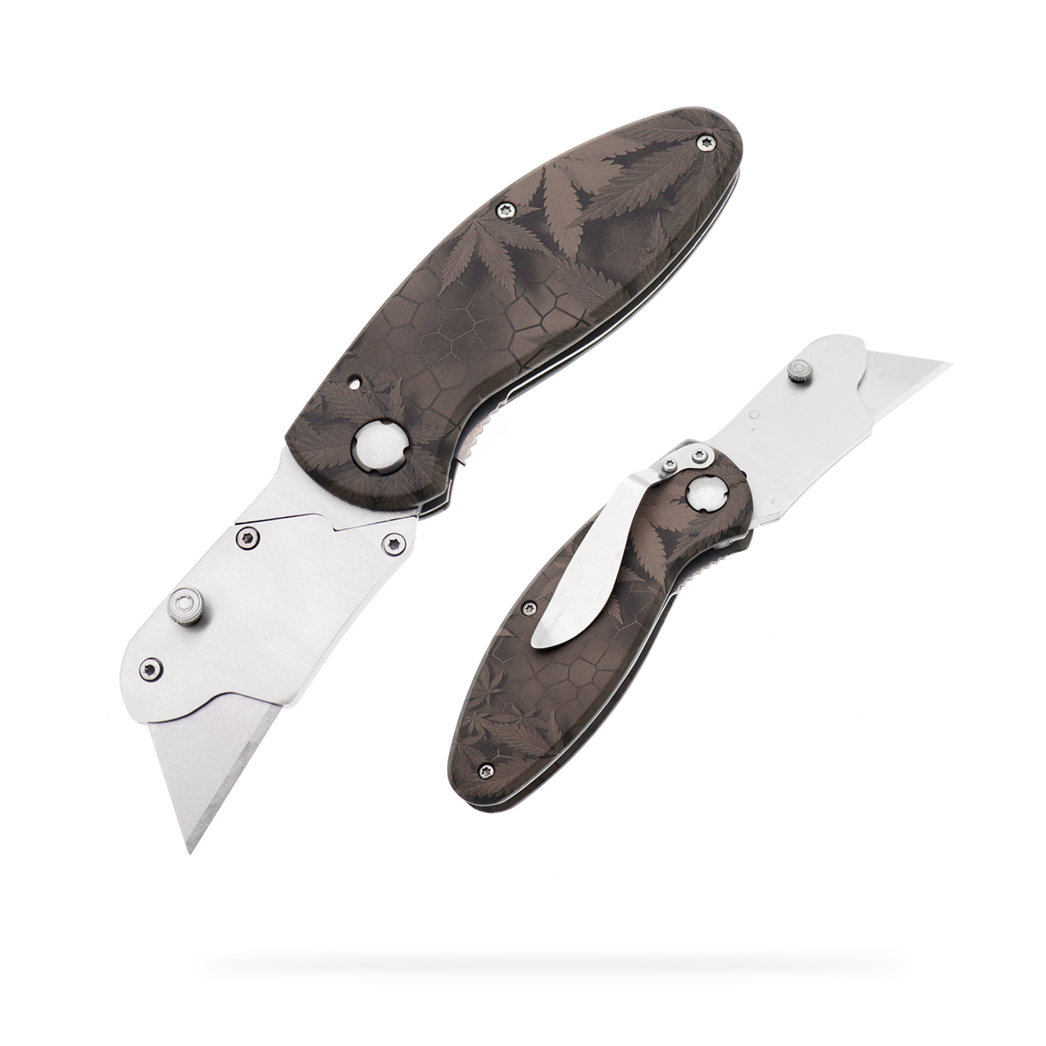 Manufacturers wholesale stainless steel folding utility knife aluminum alloy handle 3D printing pattern outdoor camping portable pocket