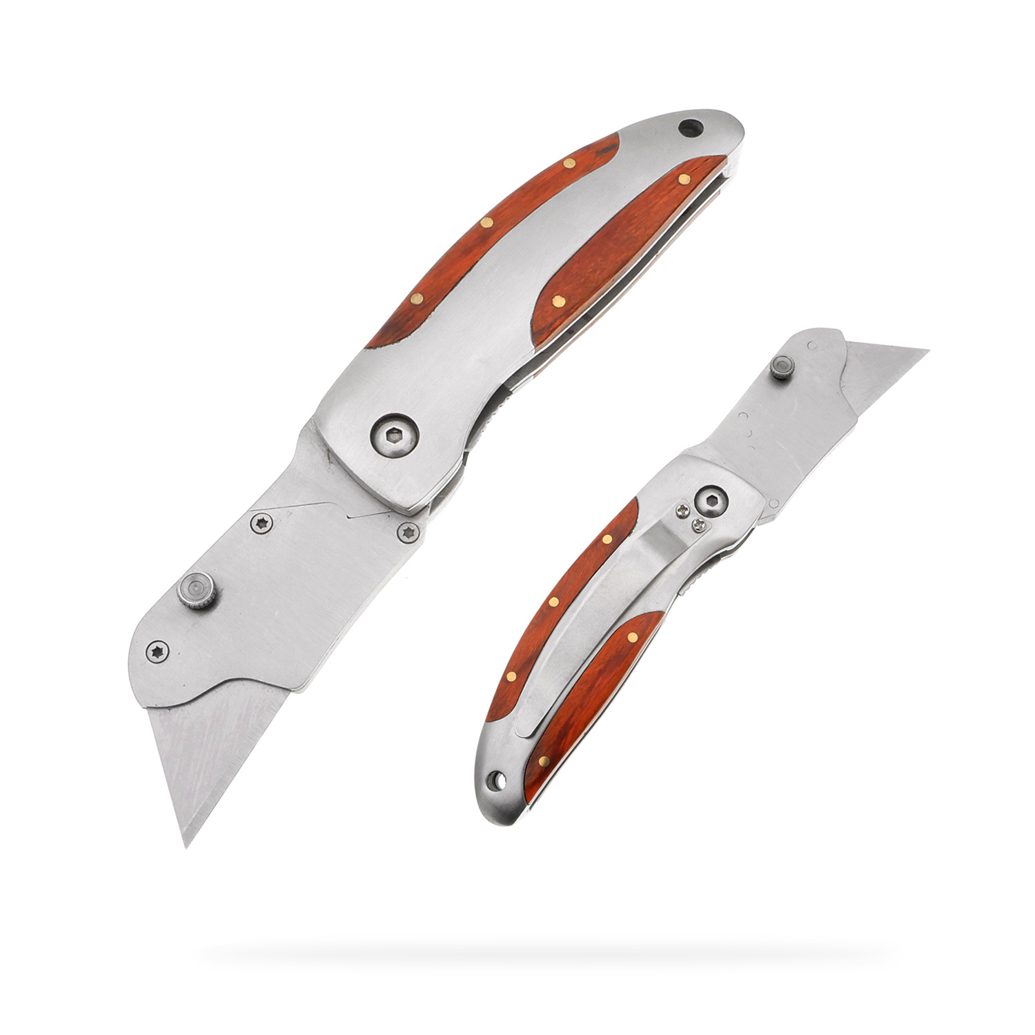 Manufacturers Supply Foldable Utility Knife Portable Replaceable Blade Paper Cutter Manual Knife Wooden Handle Stainless Steel Material